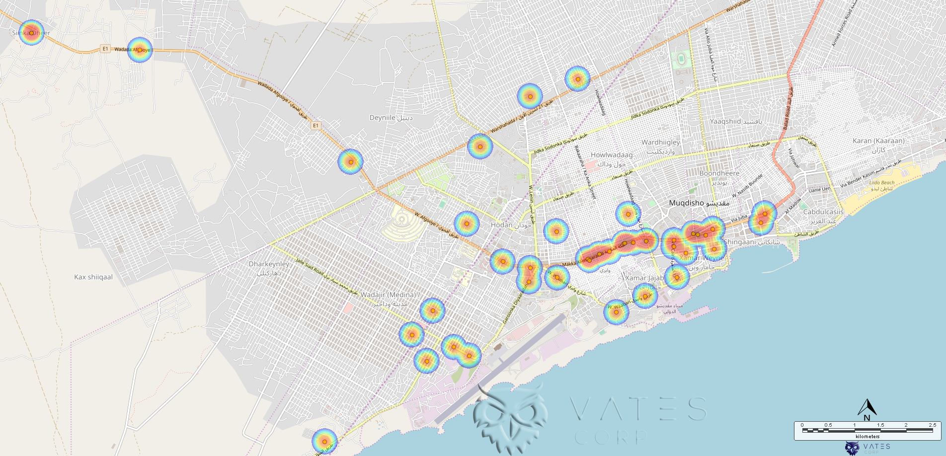 Vates Corp Jan 01 2017 - Apr 08 2019 Mogadishu Somalia al-Shabaab VBIED Heatmap